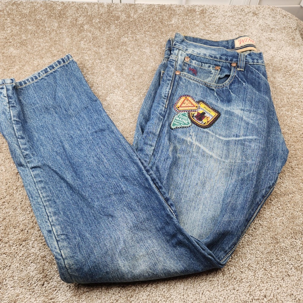 Winchester American Legend Mens 36L Patched Straight Leg Blue Jeans Medium Wash